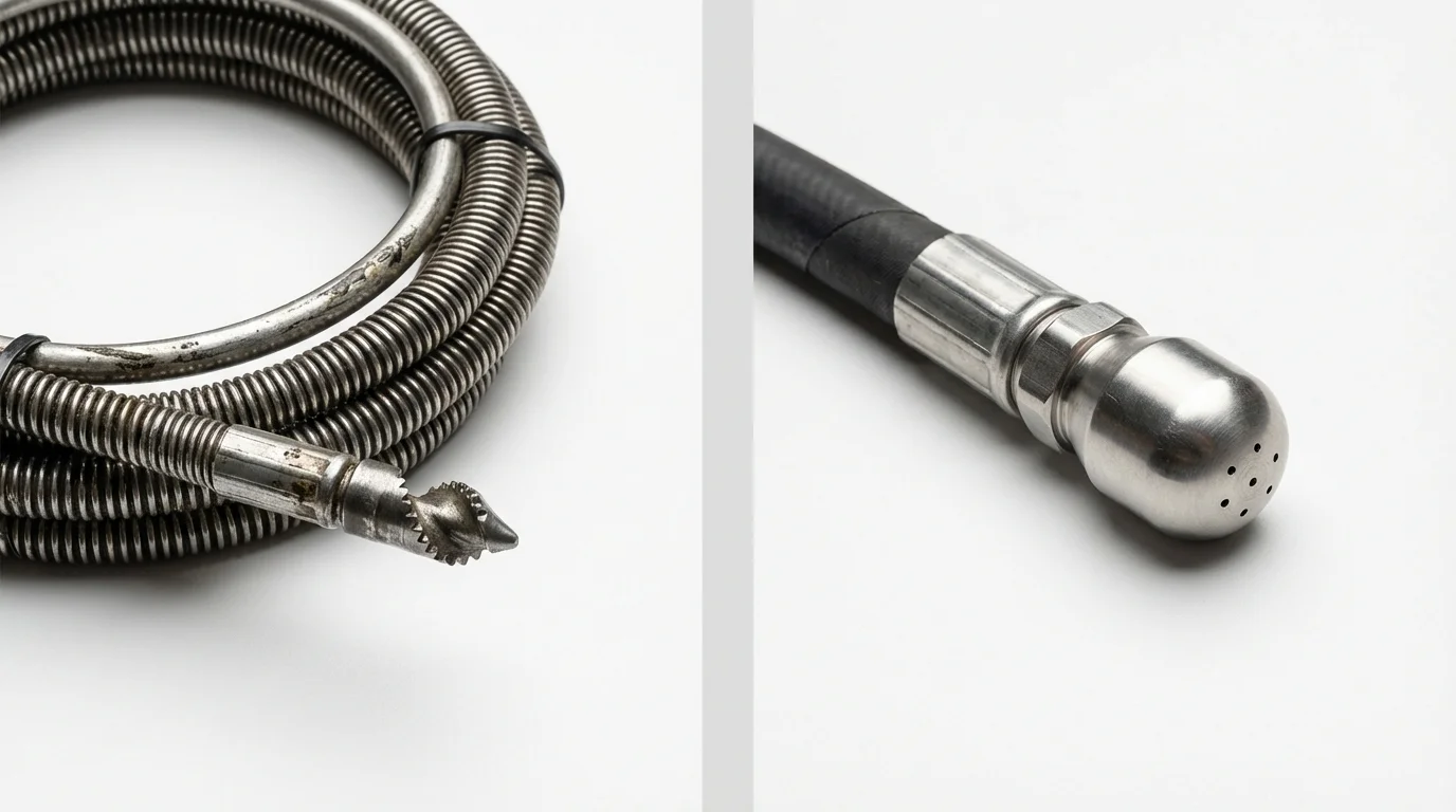 Drain snake cable and hydro jetting nozzle used for drain cleaning in Waikoloa, HI