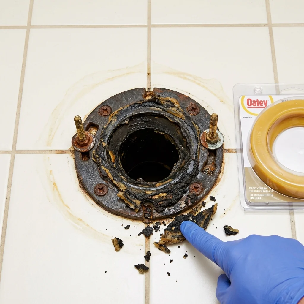 Failed wax ring showing water seepage at the base of a toilet in a Waikoloa, HI home